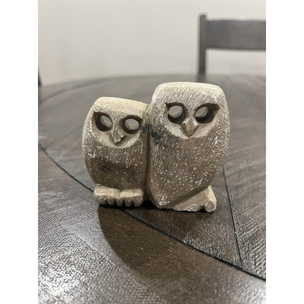 Vtg‎ MCM Russian Stone Owl Pair Carving Figurine Handcrafted Soapstone 3”